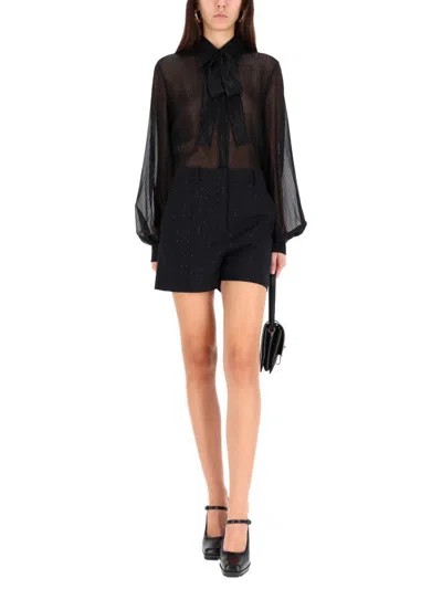 Max Mara Long Sleeve Pleated Blouse Bow Detail In Black