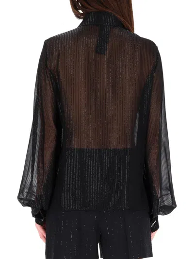 Max Mara Long Sleeve Pleated Blouse Bow Detail In Black
