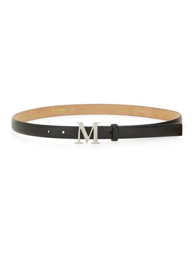 Max Mara Adjustable Leather Belt Metallic Buckle In Black