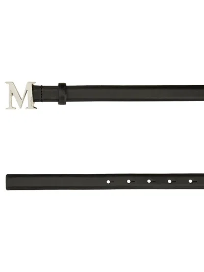 Max Mara Adjustable Leather Belt Metallic Buckle In Black