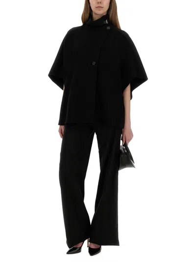 Max Mara Asymmetric Front Coat High Collar Short Sleeves In Black