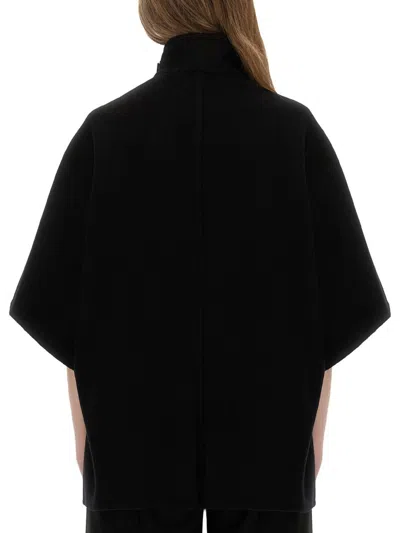Max Mara Asymmetric Front Coat High Collar Short Sleeves In Black