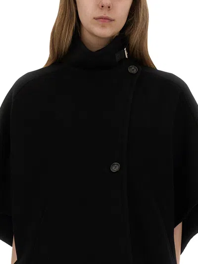 Max Mara Asymmetric Front Coat High Collar Short Sleeves In Black