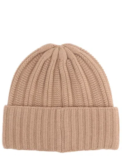 Max Mara Ribbed Logo-patch Beanies In Neutral