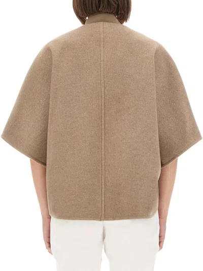 Max Mara Ribbed Hem Short Sleeve Cape With High Collar In Brown