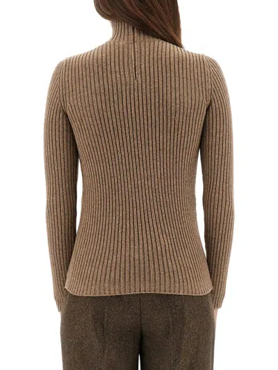 Max Mara Ribbed Turtleneck Sweater In Brown