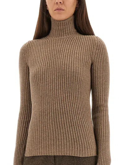 Max Mara Ribbed Turtleneck Sweater In Brown