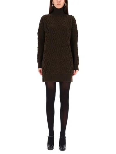 Max Mara Cable Knit Roll-neck Dress In Multi