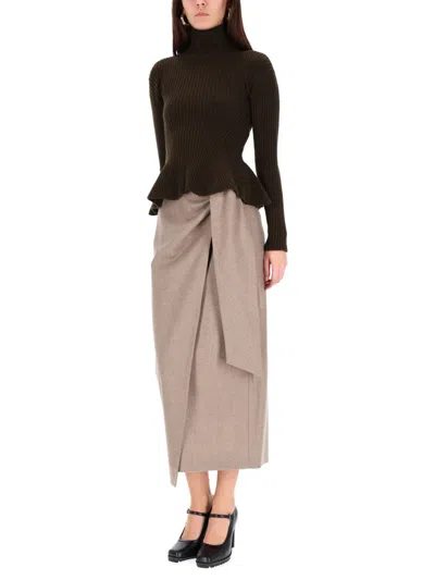 Max Mara Peplum Turtleneck Sweater In Green