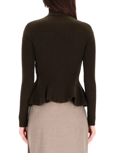 Max Mara Peplum Turtleneck Sweater In Green