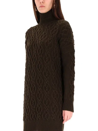 Max Mara Cable Knit Roll-neck Dress In Multi