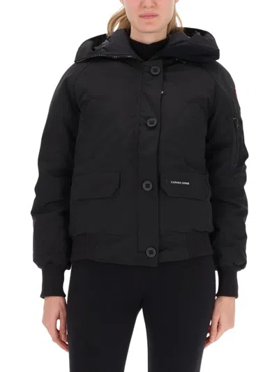 Canada Goose Cropped Black Sports Jacket With Hood In Black