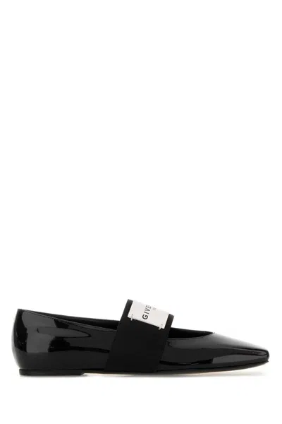 Givenchy Leather Squared Toe Ballet Flats In Black