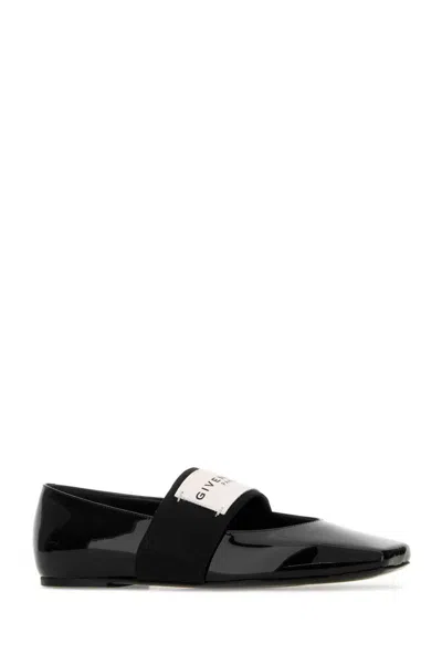 Givenchy Leather Squared Toe Ballet Flats In Black