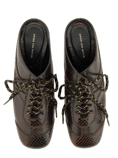 Dries Van Noten Women Leather Slip-on Mules In Brown