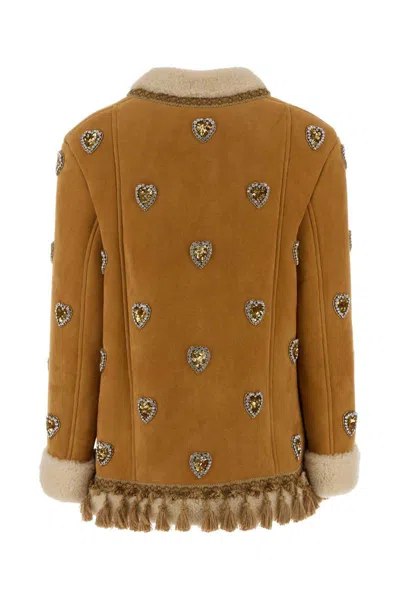 Valentino Shearling Jacket With Heart Motifs And Tassels In Brown