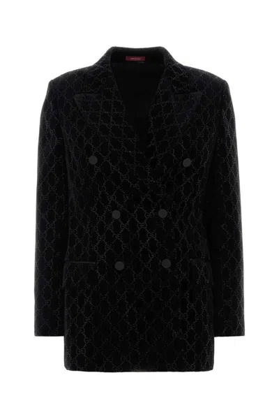 Gucci Double-breasted Velvet Coat Featuring Embroidery In Multi