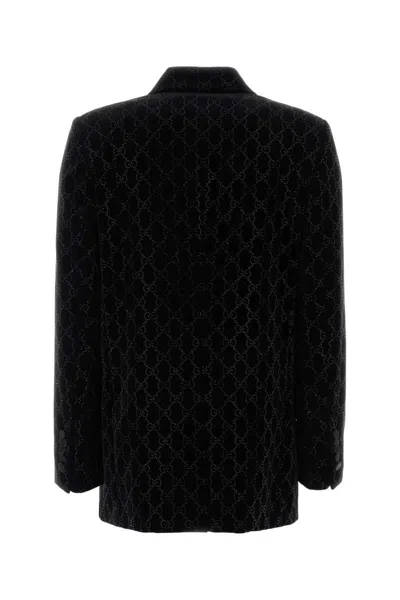 Gucci Double-breasted Velvet Coat Featuring Embroidery In Multi