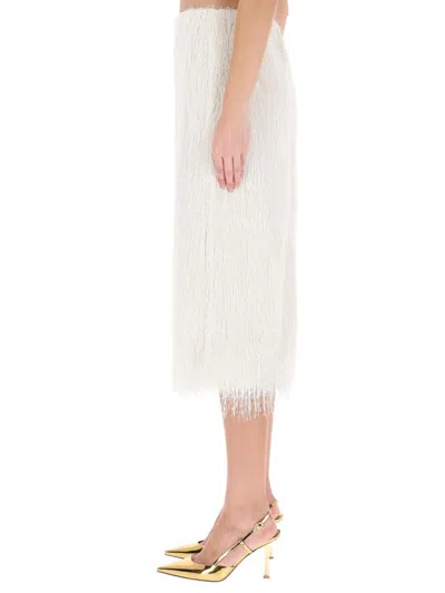 Dries Van Noten White Midi Skirt With Fringes In White