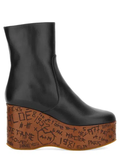 Chloé Graphic Print Ankle Boots With Platform Sole In Animal Print
