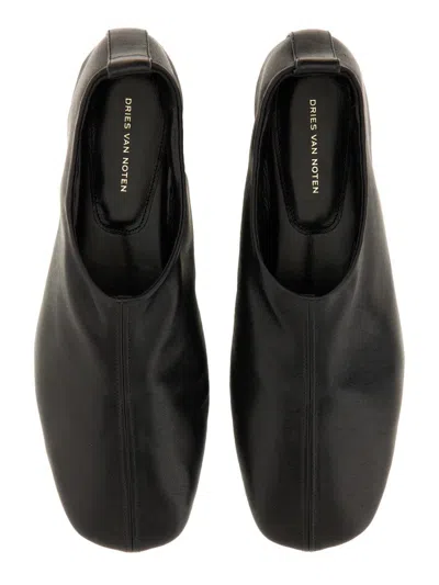 Dries Van Noten Pointed Toe Black Leather Loafers In Multi