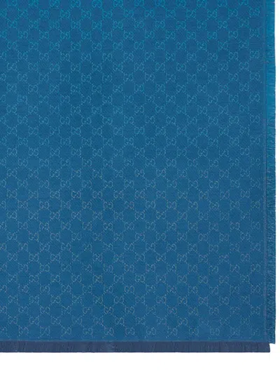 Gucci Women Wool Blend Shawl With Gg Lame Motif In Multi