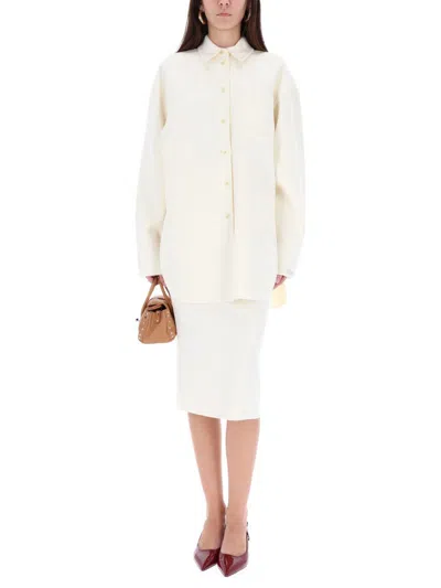 Sportmax Oversized Riber Wool Shirt In Neutral