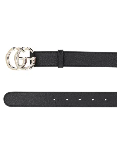 Gucci Reversible Textured Belt Adjustable Length In Black