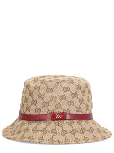 Gucci Wide Brim Cloche Hat With Leather Trim In Brown