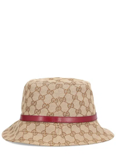 Gucci Wide Brim Cloche Hat With Leather Trim In Brown