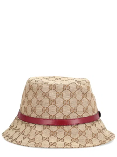 Gucci Wide Brim Cloche Hat With Leather Trim In Brown