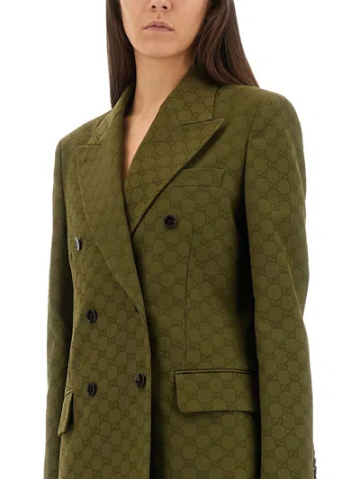 Gucci Gg Fabric Double-breasted Jacket In Green