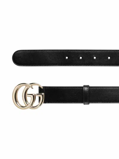 Gucci Thin Belt "gg" Marmont In Black