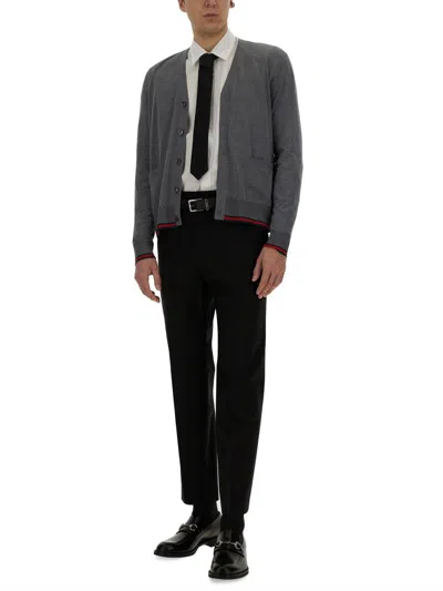 Gucci Men Web Pattern Cardigan In Gray