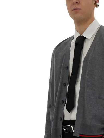 Gucci Men Web Pattern Cardigan In Gray