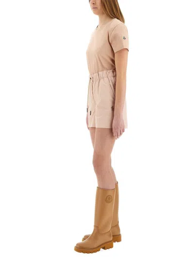 Moncler Waistband Elastic Pockets Side Shorts In Neutrals