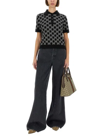 Gucci Wide Leg Denim Pants In Gray
