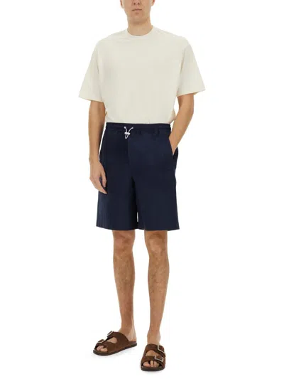 Gucci Men Navy Blue Poplin Bermuda Shorts In Multi