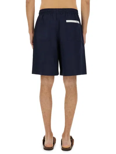 Gucci Men Navy Blue Poplin Bermuda Shorts In Multi