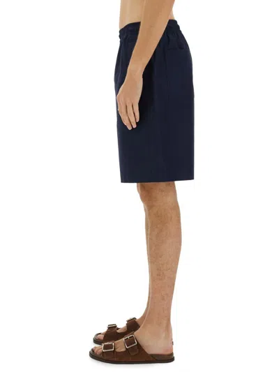 Gucci Men Navy Blue Poplin Bermuda Shorts In Multi