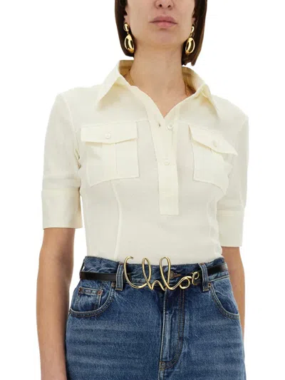 Chloé Slim Fit Polo In White