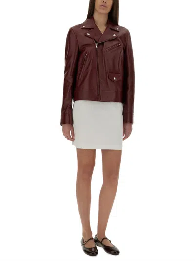 Gucci Leather Biker Jacket In Brown