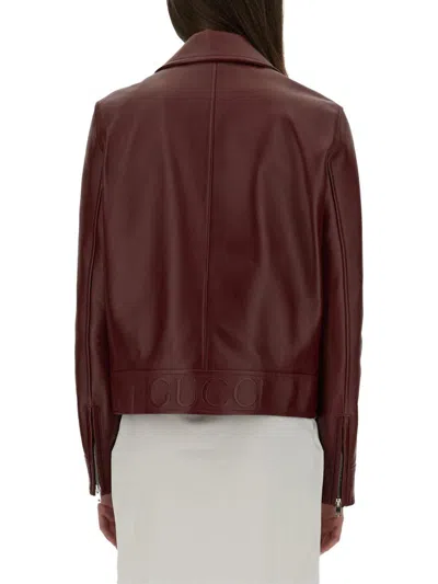 Gucci Leather Biker Jacket In Brown