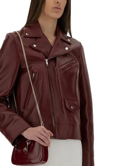 Gucci Leather Biker Jacket In Brown