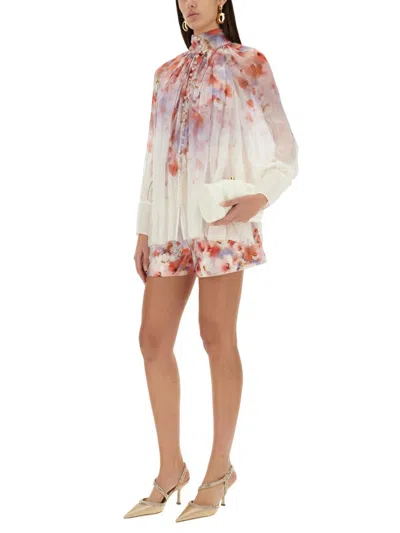 Zimmermann Multicolor Silk-cotton Blend Bermudas With Decorative Brooch In Multi