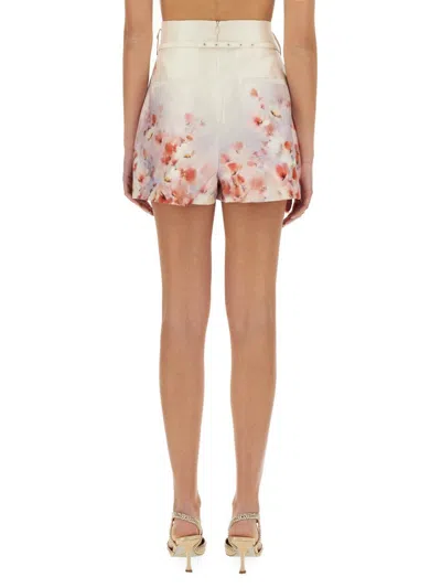 Zimmermann Multicolor Silk-cotton Blend Bermudas With Decorative Brooch In Multi