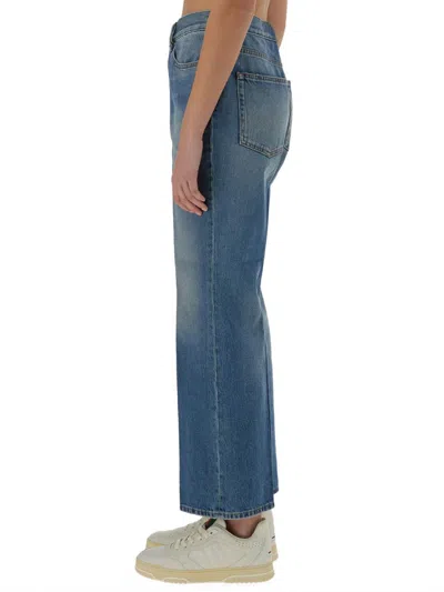 Gucci Denim Pants With Logo Label In Blue