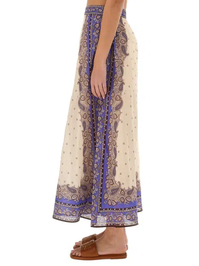 Zimmermann Maxine Paisley Crop Ramie Wide Leg Pants In Neutral