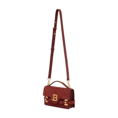 Balmain B-buzz Shoulder 24-suede Leather In Red