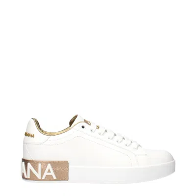 Dolce & Gabbana Portofino Leather Sneakers In White
